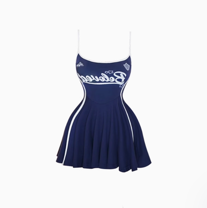 American style hot girl printed suspender dress 2025 waist contrast color a-line skirt R1032