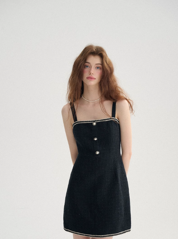 French Chanel style suspender skirt black short skirt knitted dress R2758