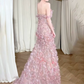 Romantic Pink Birthday Dress ,Mermaid Off-the-shoulder Applique Bodycon Hi-Lo Evening Dress RS1118