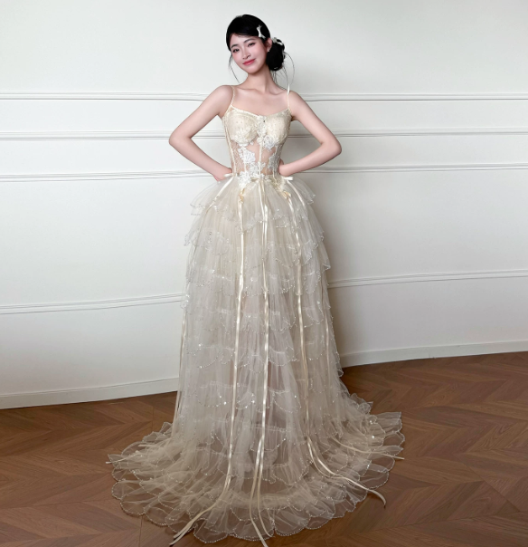 Gorgeous Ivory Birthday Dress ,A-Line Spaghetti Straps Embroidery Bodycon Maxi Evening Dress RS1119