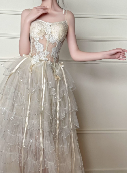 Gorgeous Ivory Birthday Dress ,A-Line Spaghetti Straps Embroidery Bodycon Maxi Evening Dress RS1119