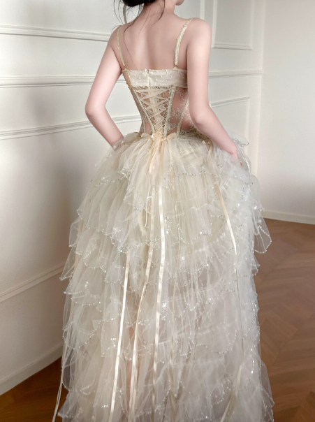 Gorgeous Ivory Birthday Dress ,A-Line Spaghetti Straps Embroidery Bodycon Maxi Evening Dress RS1119