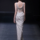 Glitter Sliver Prom Dress ,Sheath Spaghetti Straps High-slit Bodycon Maxi Evening Dress RS1120
