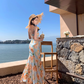 Retro floral suspender dress, beautiful temperament beach dress R0602