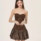 Hot girl wears sexy off-shoulder flower bud tube top tutu skirt leopard print dress R5215