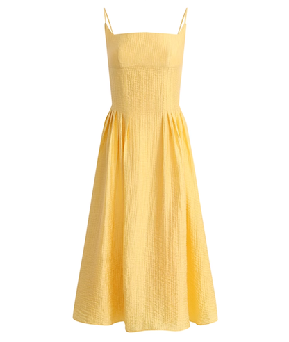 French yellow petite beach Sanya vacation suspender dress R2640
