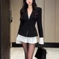 High-grade pleated long-sleeved jacket 2025 large size slim suit collar waist top R1069