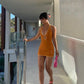 Orange halter neck suspenders hollow waist slim fit hip skirt homecoming dress R3978
