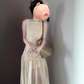 French sleeveless vest dress new style gentle style temperament mesh splicing waist a-line long skirt R0431