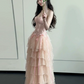 Sweet Pink Ruffled Prom Dress ,A-Line Sweetheart Tulle Bodycon Maxi Evening Dress RS1121
