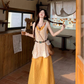 Artistic forest style layered beaded suspender long skirt travel wear dress knitted vest two-piece suit R1731