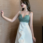 Sexy low-cut splicing V-neck suspender dress 2025 new slimming and hip-hugging A-line short skirt R3715