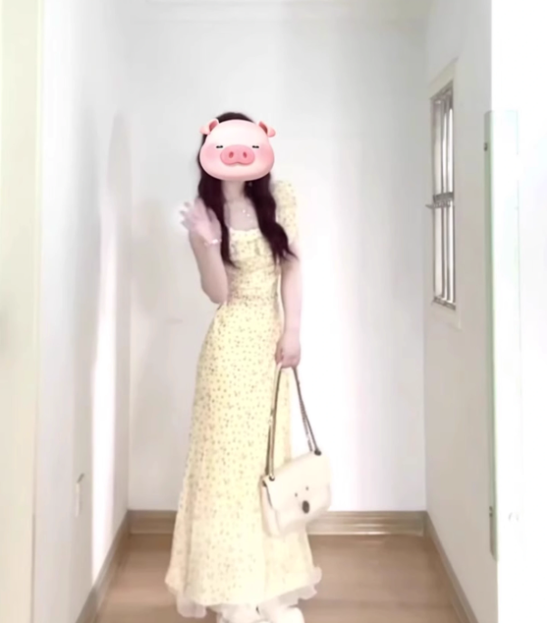 Tea break French yellow floral dress gentle temperament beautiful waist slim hip skirt R0449