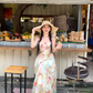 Long Printed Romantic Rose Garden Butterfly Dress Summer French Style Dress R4907