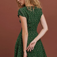 Chiffon Dress French Round Neck Green Floral Petite Mini Skirt R2905