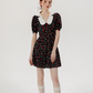 Baby collar floral dress French style black dress petite short dress female summer new style R3561