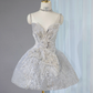 Silver strap diamond-studded high-end neckline waist puffy skirt short skirt homecoming dress R4159
