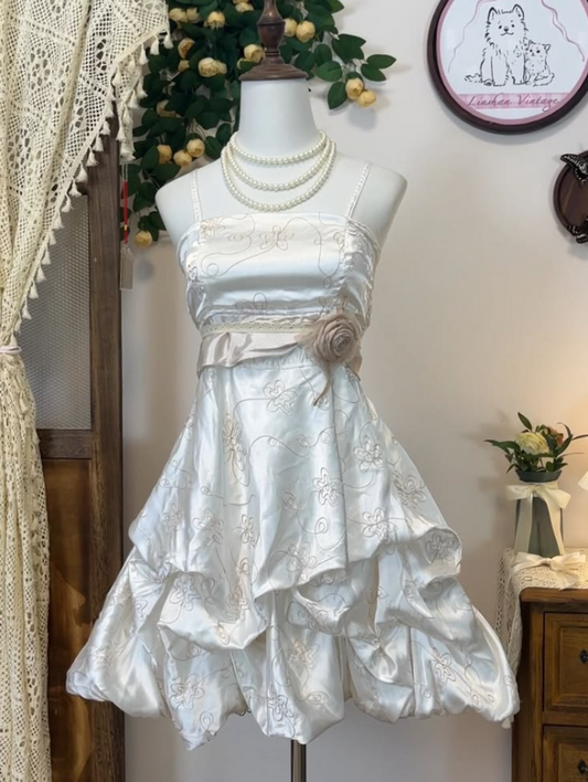 Charming White Homecoming Dress ,A-Line Spaghetti Straps Applique Mini Prom Dress Cami Dress RS1102