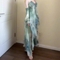 Irregular smudged halter neck dress gentle temperament beautiful beach dress R0737