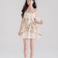 Apricot jacquard dress niche design suspender skirt summer new waist chiffon short skirt for women R4110