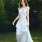 White apricot floral chiffon waist maxi dress for homecoming R3439