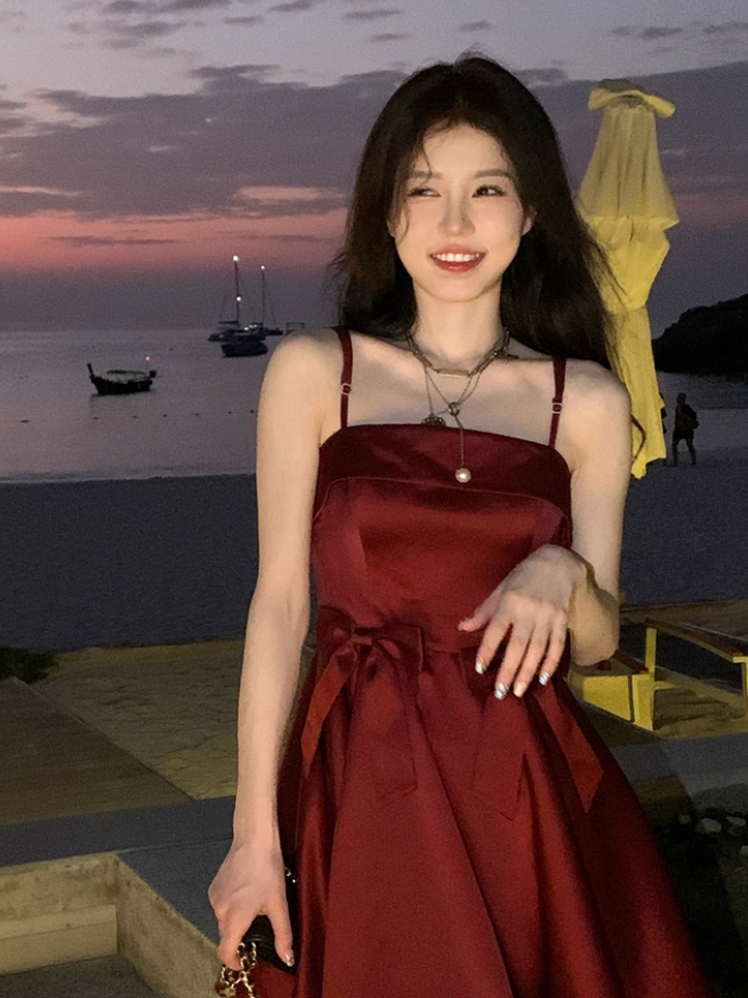 New style women's suspender skirt sweet temperament bow dress R4952