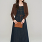 Knitted cardigan with denim suspender dress new high-end suit skirt two-piece set R2400
