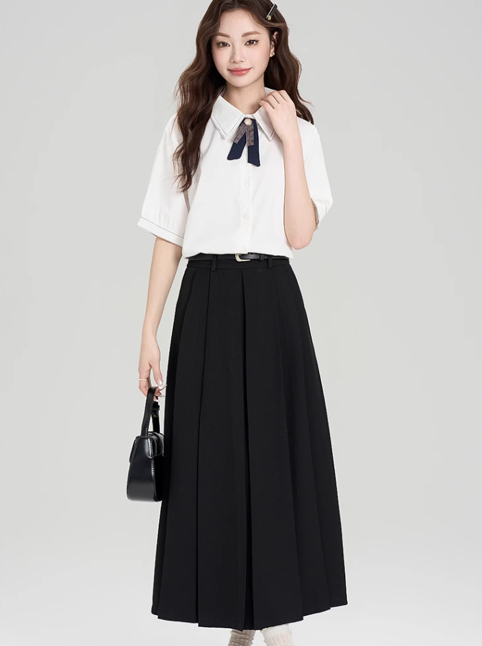 Preppy formal summer designer shirt and skirt suit R2357