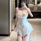Pure desire style sweet sexy girl low-cut suspender skirt small irregular waist slimming super fairy dress R3628