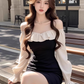 Pure contrast color ruffled one-shoulder dress new style waist slimming hip skirt R3394