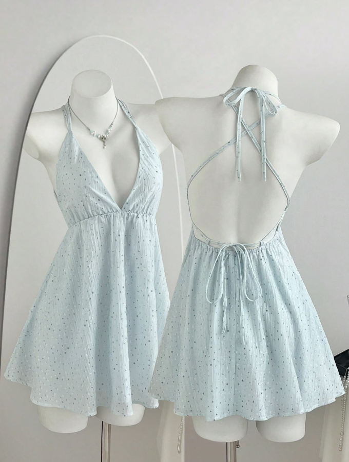 Fresh Pale Blue Homecoming Dress ,A-Line Deep V-neck Sexy Mini Summer Dress RS1105
