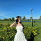 White tube top waist bud cute gentle short skirt homecoming dress R4135