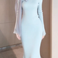 Gentle oblique collar bow tie dress 2025 waist hip long skirt R1168