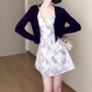 Gentle temperament blue suspender dress beautiful unique waist A-line short skirt R0861