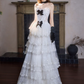 Gorgeous White A-Line Sweetheart Tulle Bow Decor Friled Corset Maxi Wedding Dress RS1123