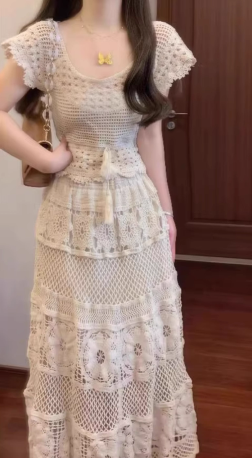 Pure outfit set casual green small flying sleeve top short skirt two-piece set R0835