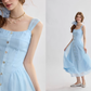 French suspender skirt blue dress sweet style long skirt R2693