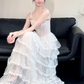 Fresh White A-Line Spaghetti Straps Tulle Friled Corset Maxi Wedding Dress RS1124