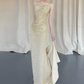 Charming Pastel Yellow Prom Dress ,Mermaid Strapless Embroidery Bodycon Maxi Evening Dress RS1125