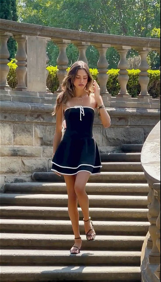 Navy Blue Strapless Waisted A-Line Short Skirt Homecoming Dress R3843