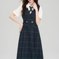 College style summer shirt splicing fake two-piece plaid dress R2395