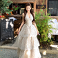French style waist beautiful small skirt V-neck halter neck cake long skirt holiday polka dot dress R1751