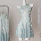 Gray blue sleeveless waisted A-line short skirt homecoming dress R4097