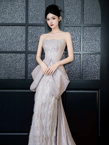 Elegant Sliver Prom Dress ,Mermaid Strapless Glitter Bodycon Maxi Evening Dress RS1127