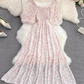 2025 new first love skirt square neck floral chiffon skirt tea break forest platycodon skirt a-line dress R0339