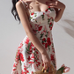 European and American style big red flower print suspender dress short skirt R2861