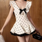 French retro polka dot doll collar dress 2025 rich waist a-line puffy skirt R1183