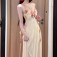Flower V-neck suspender dress gentle temperament beautiful summer skirt R0729