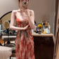Holiday style dress niche style skirt v-neck floral suspender skirt summer R0699