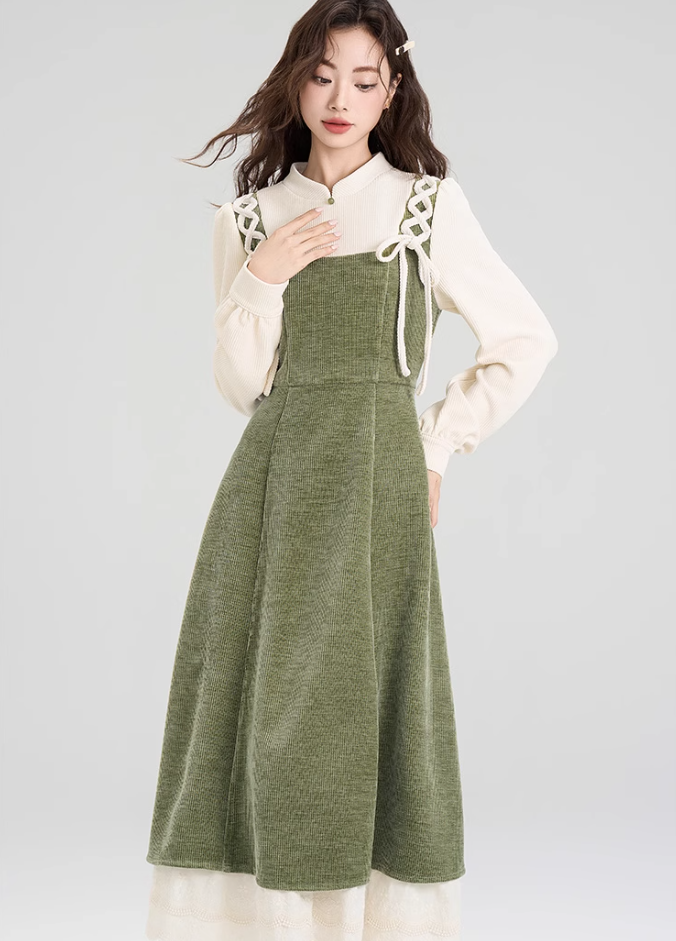 French retro corduroy dress new style niche design skirt waist long skirt R2383